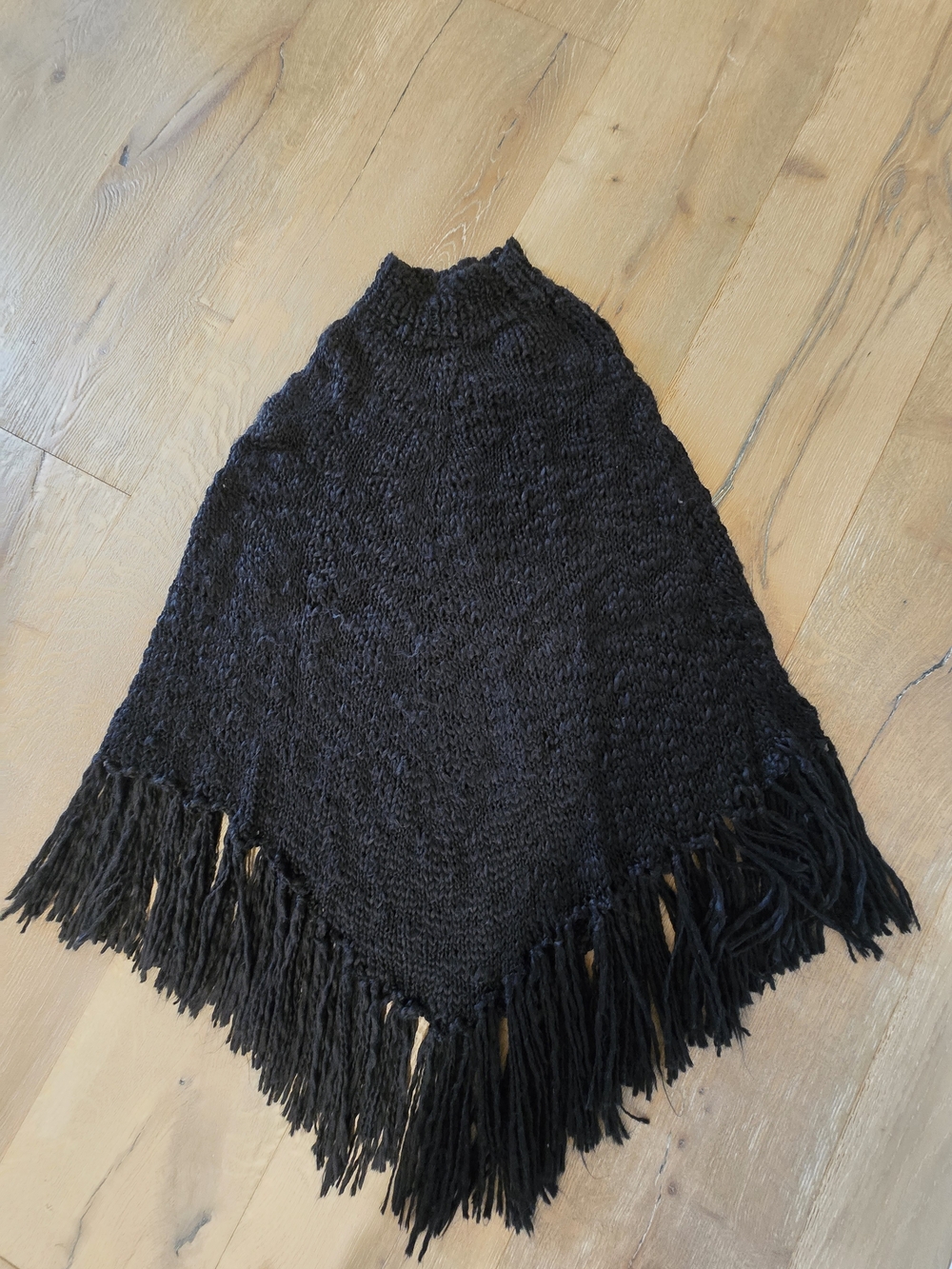 Apt. 9 Black Fringe Knit Poncho with Turtleneck Collar